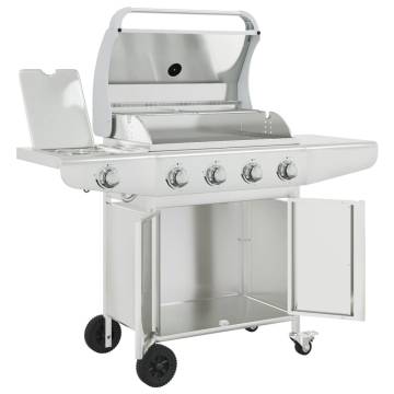 Gas BBQ Grill with 5 Burners Silver Stainless Steel