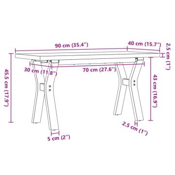 Coffee Table Y-Frame 90x40x45.5 cm Solid Wood Pine and Cast Iron