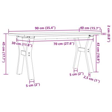 Coffee Table Y-Frame 90x40x45 cm Solid Wood Pine and Cast Iron