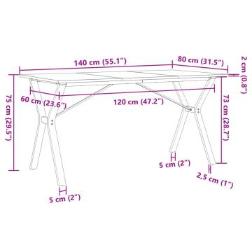 Dining Table Y-Frame 140x80x75 cm Solid Wood Pine and Cast Iron