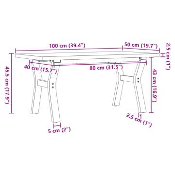 Coffee Table Y-Frame 100x50x45.5 cm Solid Wood Pine and Cast Iron