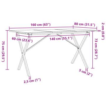 Dining Table X-Frame 160x80x75 cm Solid Wood Pine and Cast Iron