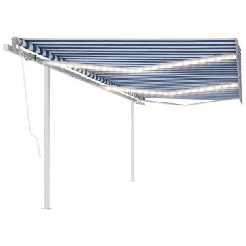 Manual Retractable Awning with LED 6x3.5 m Blue and White