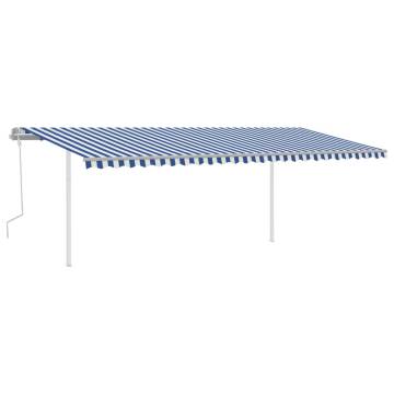 Manual Retractable Awning with LED 6x3.5 m Blue and White