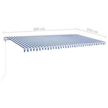 Manual Retractable Awning with LED 6x3.5 m Blue and White