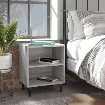 Bed Cabinet with Metal Legs Grey Sonoma 40x30x50 cm