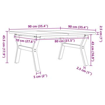 Coffee Table Y-Frame 90x90x45.5 cm Solid Wood Pine and Cast Iron