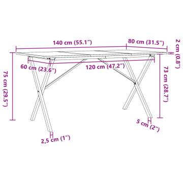 Dining Table X-Frame 140x80x75 cm Solid Wood Pine and Cast Iron