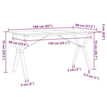 Dining Table Y-Frame 160x80x75 cm Solid Wood Pine and Cast Iron