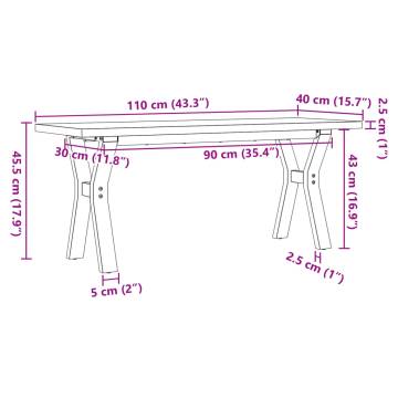 Coffee Table Y-Frame 110x40x45.5 cm Solid Wood Pine and Cast Iron