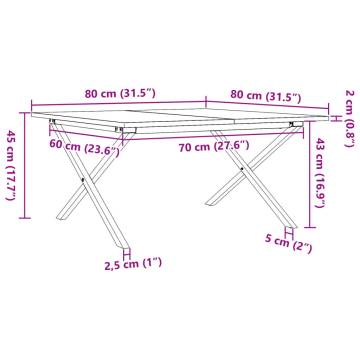 Coffee Table X-Frame 80x80x45 cm Solid Wood Pine and Cast Iron