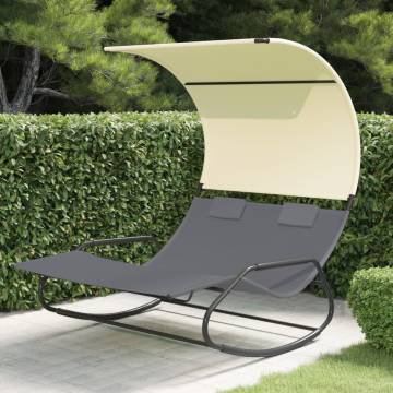 Rocking Double Sun Lounger with Canopy Grey and Cream