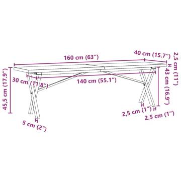 Coffee Table X-Frame 160x40x45.5 cm Solid Wood Pine and Cast Iron