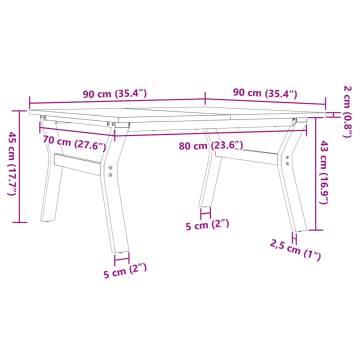 Coffee Table Y-Frame 90x90x45 cm Solid Wood Pine and Cast Iron