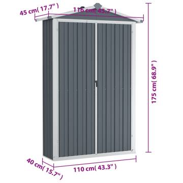 Garden Shed Grey 116x45x175 cm Galvanised Steel