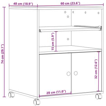 Printer Stand with Wheels Black 60x48x74 cm