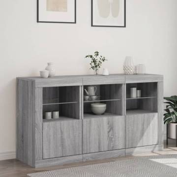 Sideboard with LED Lights Grey Sonoma 123x37x67 cm