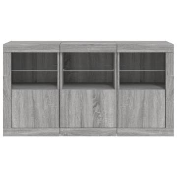 Sideboard with LED Lights Grey Sonoma 123x37x67 cm