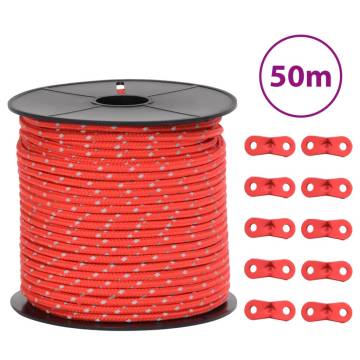 Tent Guy Rope with Reflective Strips and Spanners 50 m 4 mm