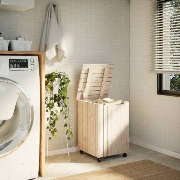 Laundry Basket with Wheels RANA 45x45x64 cm Solid Wood Pine