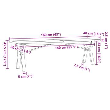 Coffee Table Y-Frame 160x40x45.5 cm Solid Wood Pine and Cast Iron