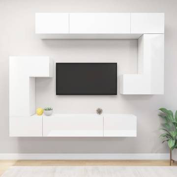 8 Piece TV Cabinet Set High Gloss White Engineered Wood