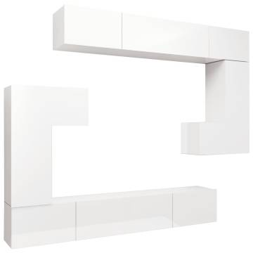 8 Piece TV Cabinet Set High Gloss White Engineered Wood