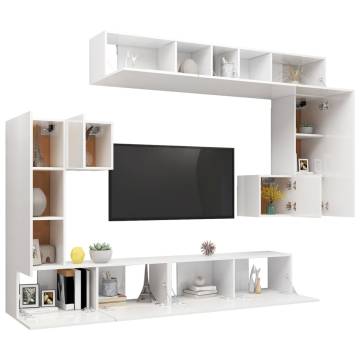 8 Piece TV Cabinet Set High Gloss White Engineered Wood