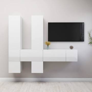 7 Piece TV Cabinet Set High Gloss White Engineered Wood