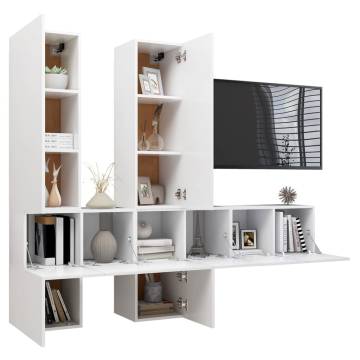 7 Piece TV Cabinet Set High Gloss White Engineered Wood