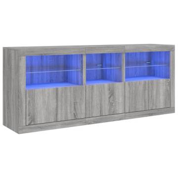 Sideboard with LED Lights Grey Sonoma 162x37x67 cm