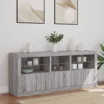 Sideboard with LED Lights Grey Sonoma 162x37x67 cm