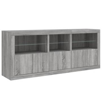 Sideboard with LED Lights Grey Sonoma 162x37x67 cm