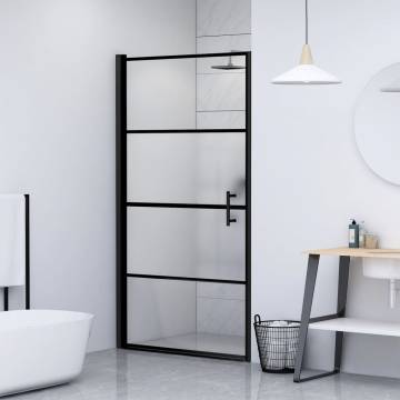 Shower Door 100x178 cm Half Frosted Tempered Glass Black