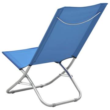 Folding Beach Chairs 2 pcs Blue Fabric