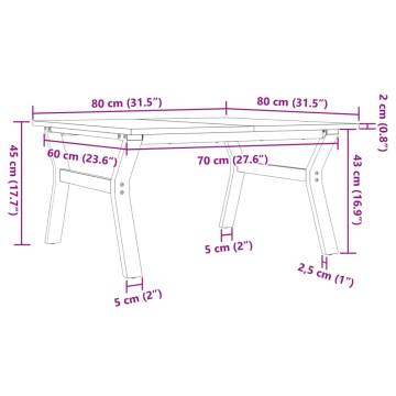 Coffee Table Y-Frame 80x80x45 cm Solid Wood Pine and Cast Iron