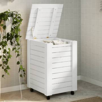 Laundry Basket with Wheels RANA White 45x45x64 cm Solid Wood Pine