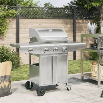 Gas BBQ Grill with 4 Burners Silver Stainless Steel