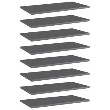 Bookshelf Boards 8 pcs High Gloss Grey 60x30x1.5 cm Engineered Wood