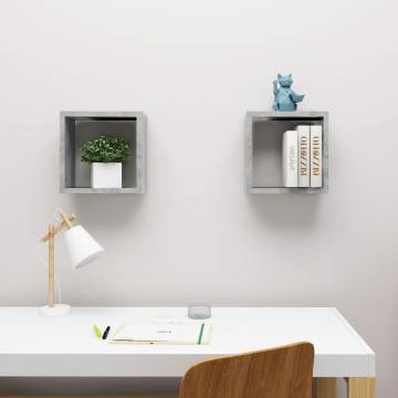 Wall Cube Shelves 2 pcs Concrete Grey 30x15x30 cm