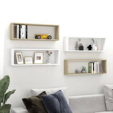 Wall Cube Shelf 4 pcs White&Sonoma Oak 80x15x26.5cm Engineered Wood