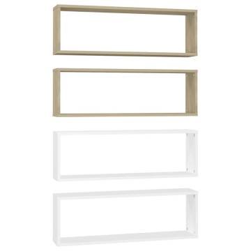 Wall Cube Shelf 4 pcs White&Sonoma Oak 80x15x26.5cm Engineered Wood