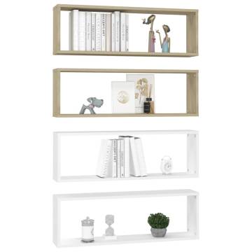 Wall Cube Shelf 4 pcs White&Sonoma Oak 80x15x26.5cm Engineered Wood