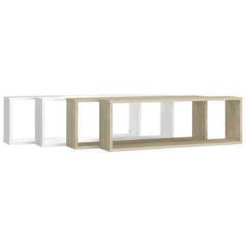 Wall Cube Shelf 4 pcs White&Sonoma Oak 80x15x26.5cm Engineered Wood