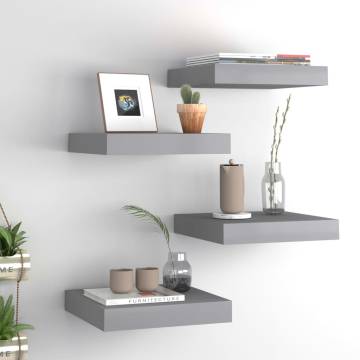 Floating Wall Shelves 4 pcs Grey 23x23.5x3.8 cm MDF