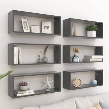 Wall Cube Shelf 6 pcs Grey 60x15x23 cm Engineered Wood