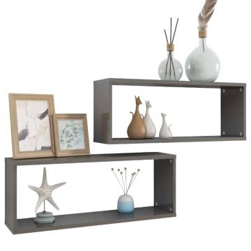 Wall Cube Shelf 2 pcs High Gloss Grey 60x15x23 cm Engineered Wood