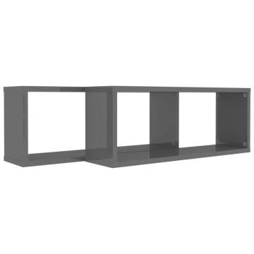 Wall Cube Shelf 2 pcs High Gloss Grey 60x15x23 cm Engineered Wood