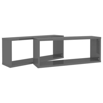 Wall Cube Shelf 2 pcs High Gloss Grey 60x15x23 cm Engineered Wood