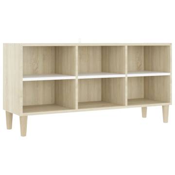 TV Cabinet with Solid Wood Legs White and Sonoma Oak 103.5x30x50 cm